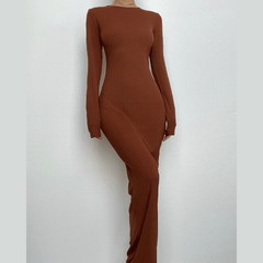 Long sleeve solid round neck maxi dress-final-sale