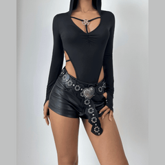 Hoodie long sleeve gloves ruched button bodysuit