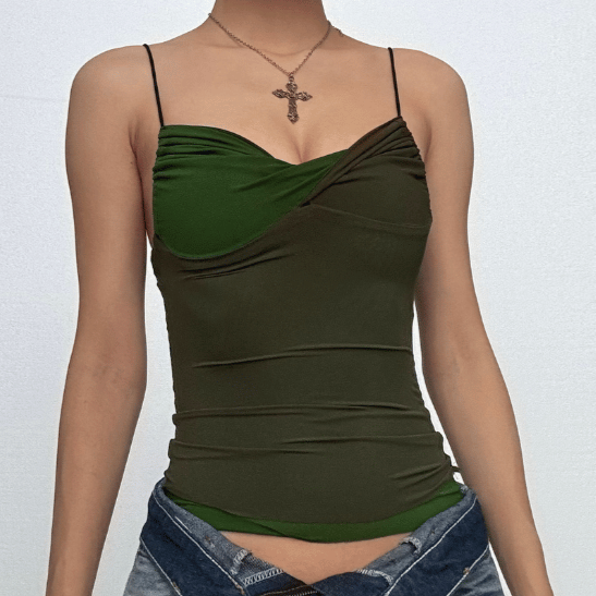 Contrast ruched backless cami top