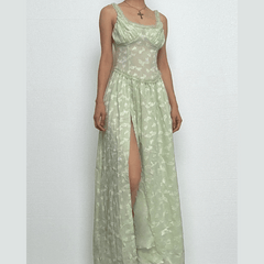 Sweetheart neck ruched textured ruffle cami maxi dress