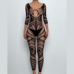 Long sleeve hollow out net backless bodystocking