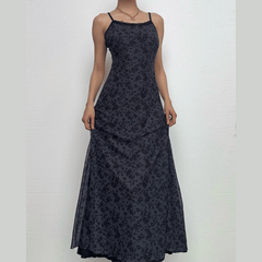 Lace hem mesh ruffle backless cami midi dress