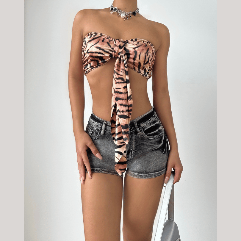 Leopard print sweetheart neck tube top