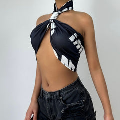 Halter letter print crop top