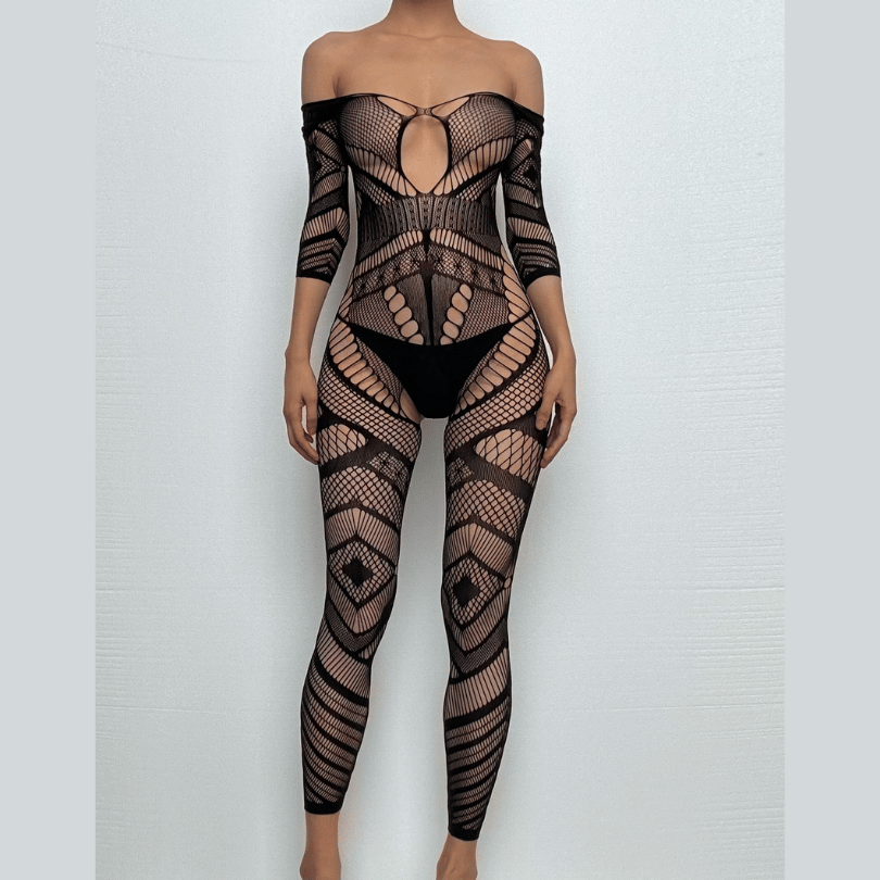 Long sleeve hollow out net backless bodystocking