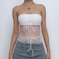Lace knotted backless tube top