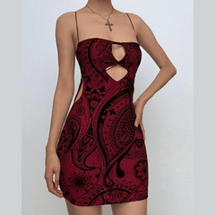 Mesh contrast hollow out cross back velvet cut out mini dress