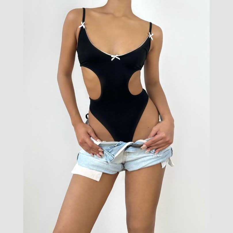 Bowknot hollow out cami bodysuit