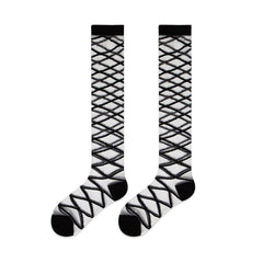 Solid cross front knee high socks