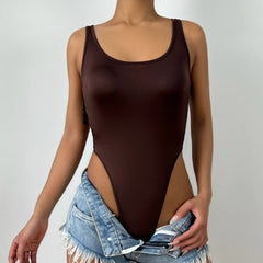 U neck solid sleeveless tank bodysuit