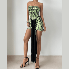 Hollow out print contrast tube cut out mini dress