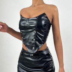 PU leather irregular backless tube top