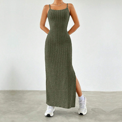 Long sleeve slit cami 2 piece maxi dress