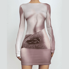 Long sleeve body print crewneck contrast mini dress-final-sale