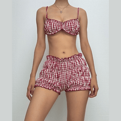 Plaid print smocked cami pant set