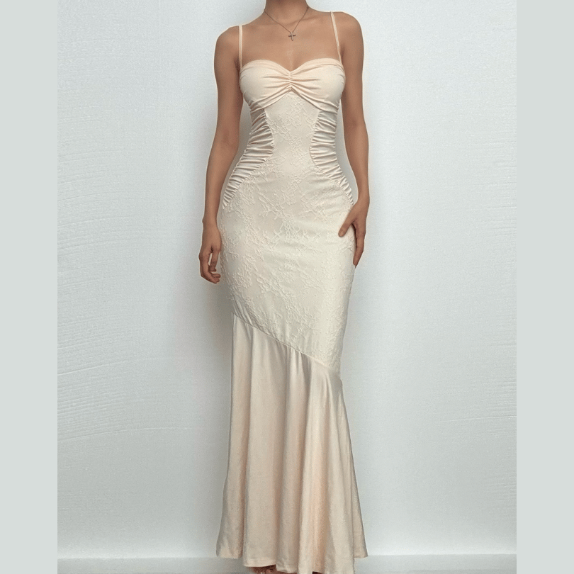 Ruched backless sweetheart neck cami maxi dress