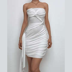 Ruffle solid ruched tube mini dress-final-sale