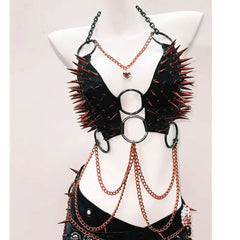 PU leather rivet o ring metal chain top