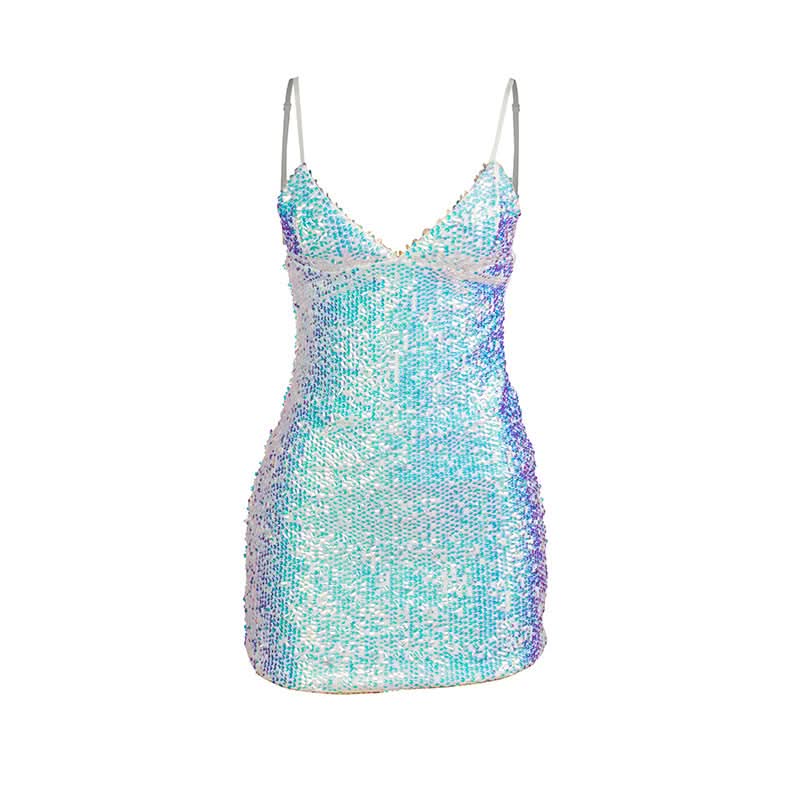 V neck glitter cami mini dress