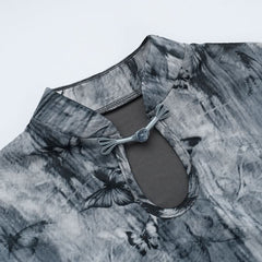 Cap sleeve butterfly print button top