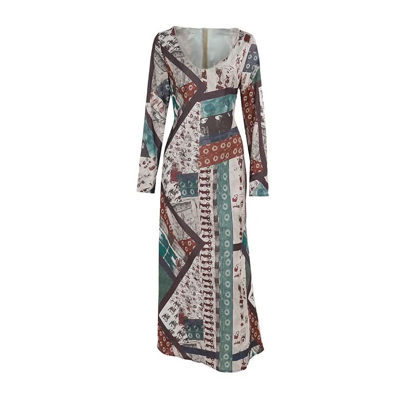 Long sleeve v neck contrast zip-up maxi dress