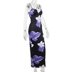 V neck flower print cami maxi dress