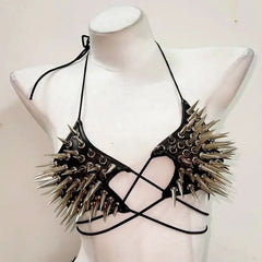 Halter self tie rivet backless crop top