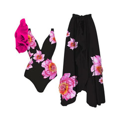 V neck chiffon print maxi skirt set