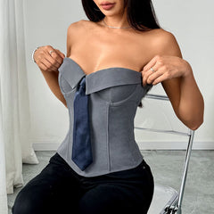 Sweetheart neck button backless tube top
