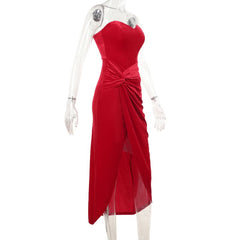 Sweetheart neck velvet slit bustier tube maxi dress