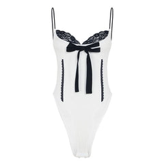 Lace hem bowknot cami bodysuit