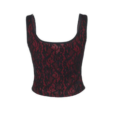 U neck lace up lace tank top