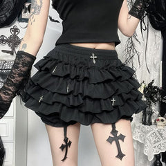 Ruffle cross applique solid short pant