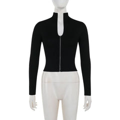 Long sleeve high neck zip-up lace up top
