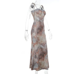 Lace hem contrast self tie cami maxi dress