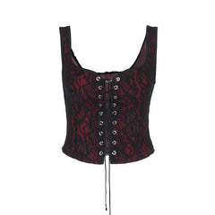 U neck lace up lace tank top