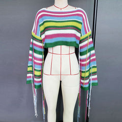 Long sleeve tassels contrast crop top