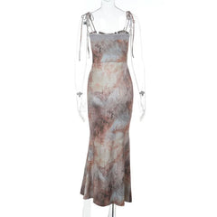 Lace hem contrast self tie cami maxi dress