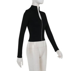 Long sleeve high neck zip-up lace up top