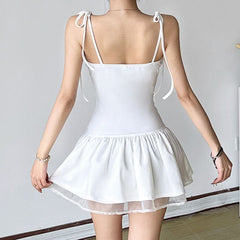 Square neck self tie ruffle cami mini dress