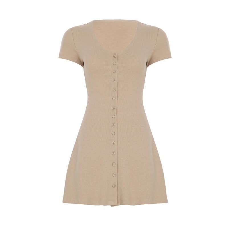 Short sleeve knitted button mini dress