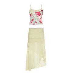 Ruched mesh slit maxi skirt