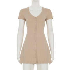 Short sleeve knitted button mini dress