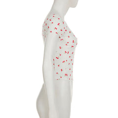 Short sleeve textured cherry print top