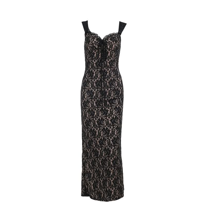 Sweetheart neck lace slit tank maxi dress