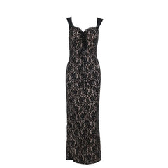 Sweetheart neck lace slit tank maxi dress
