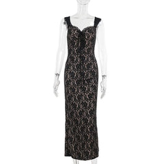 Sweetheart neck lace slit tank maxi dress