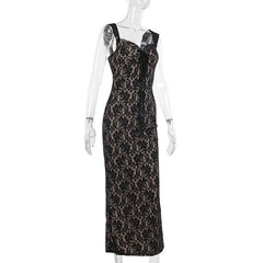 Sweetheart neck lace slit tank maxi dress