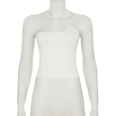 One shoulder solid backless top