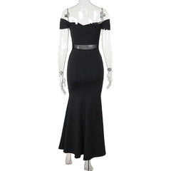 Off shoulder mesh patchwork ruched maxi dress